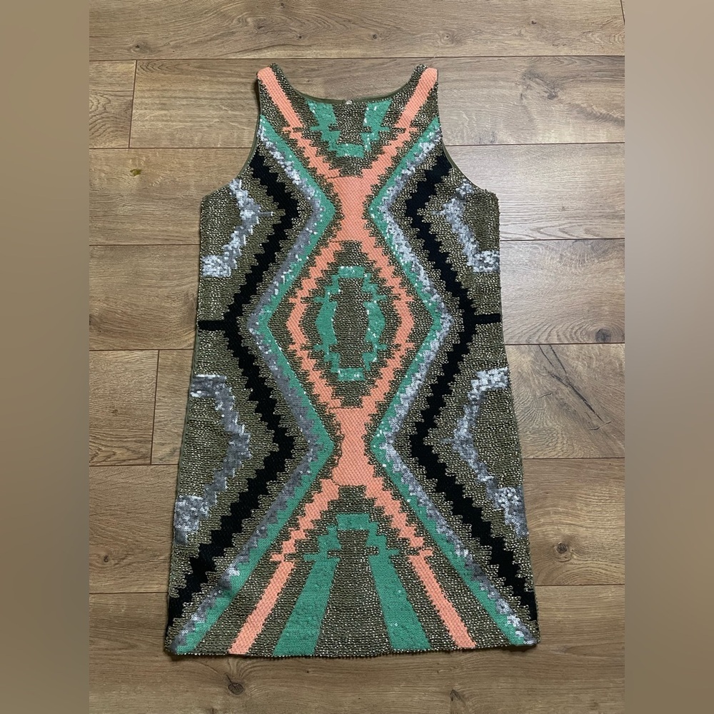 English Rose Sequin Mini Dress - Mint, Coral, Black size Small - Picture 6 of 11